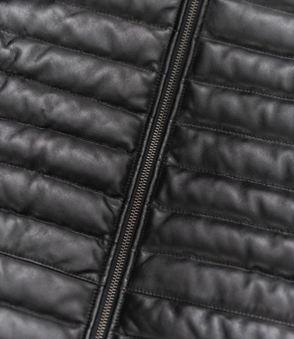 Men's Leather Moncler Puffer Jacket Black,