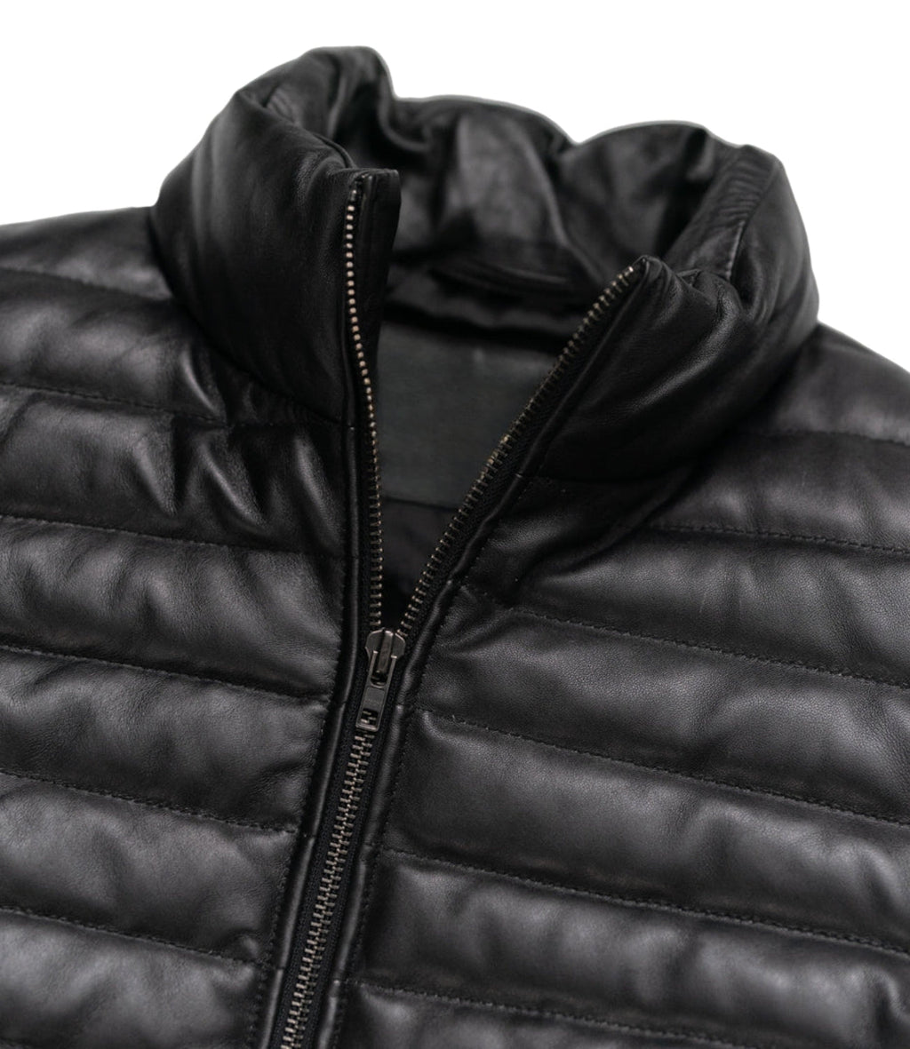 Men's Leather Moncler Puffer Jacket Black,