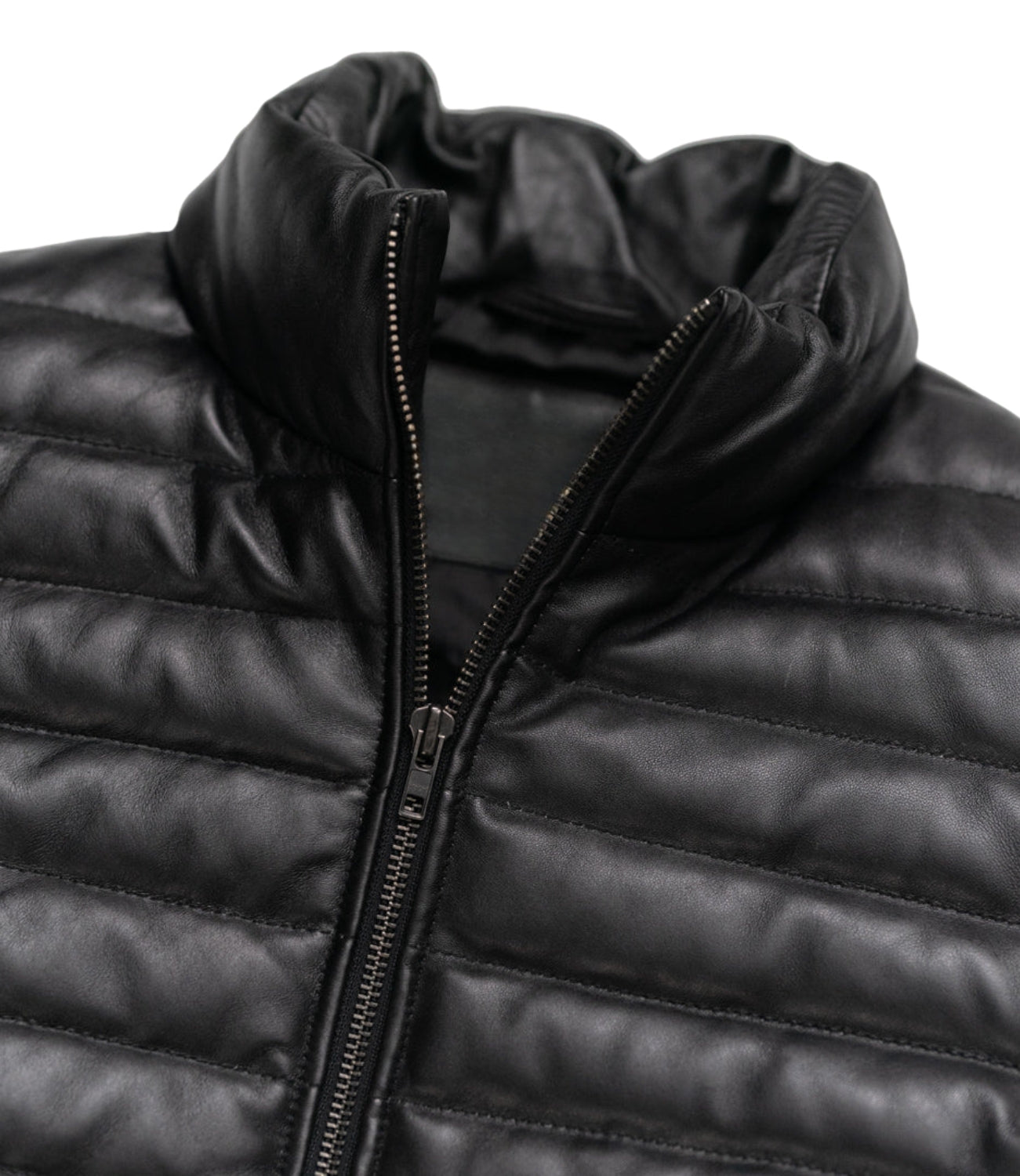 Men's Leather Moncler Puffer Jacket Black,