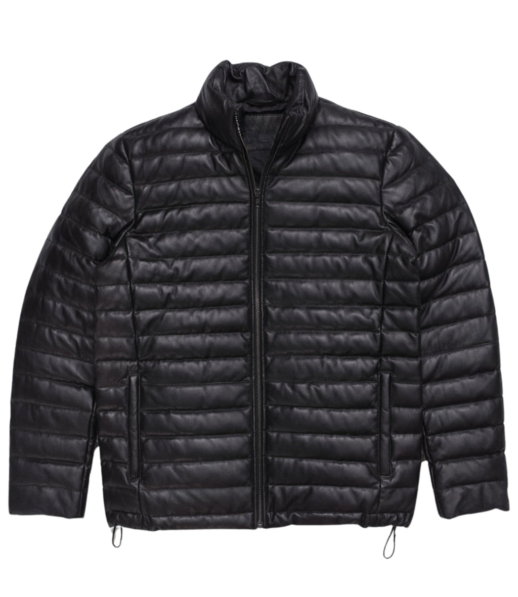 Men's Leather Moncler Puffer Jacket Black,