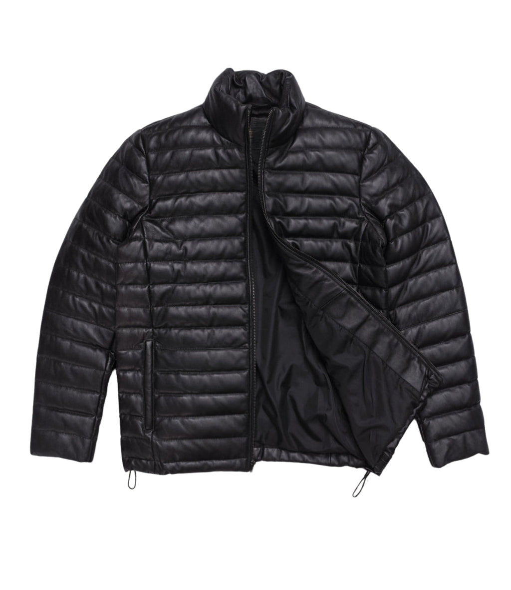 Men's Leather Moncler Puffer Jacket Black,