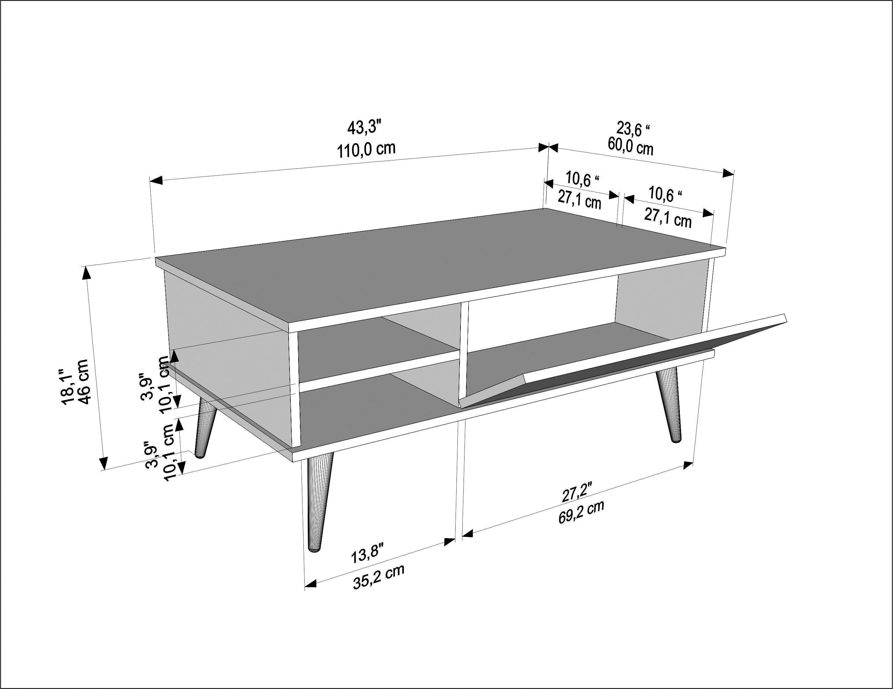 Como 47" Modern Coffee Table with Hidden Compartment and Open Shelves