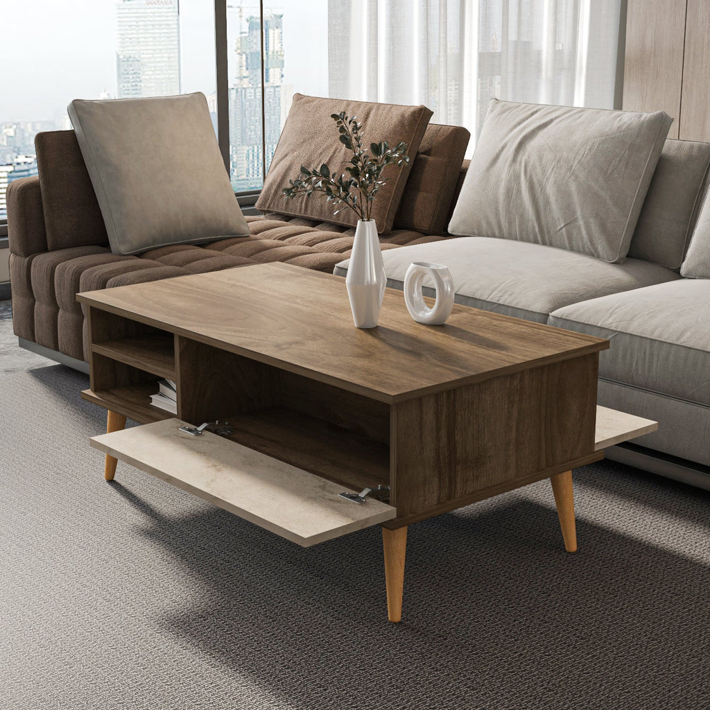 Como 47" Modern Coffee Table with Hidden Compartment and Open Shelves