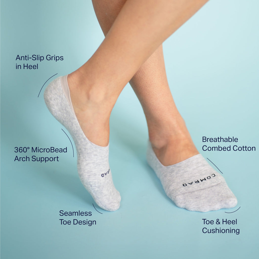 Combed Cotton No Show Socks - Heather Grey