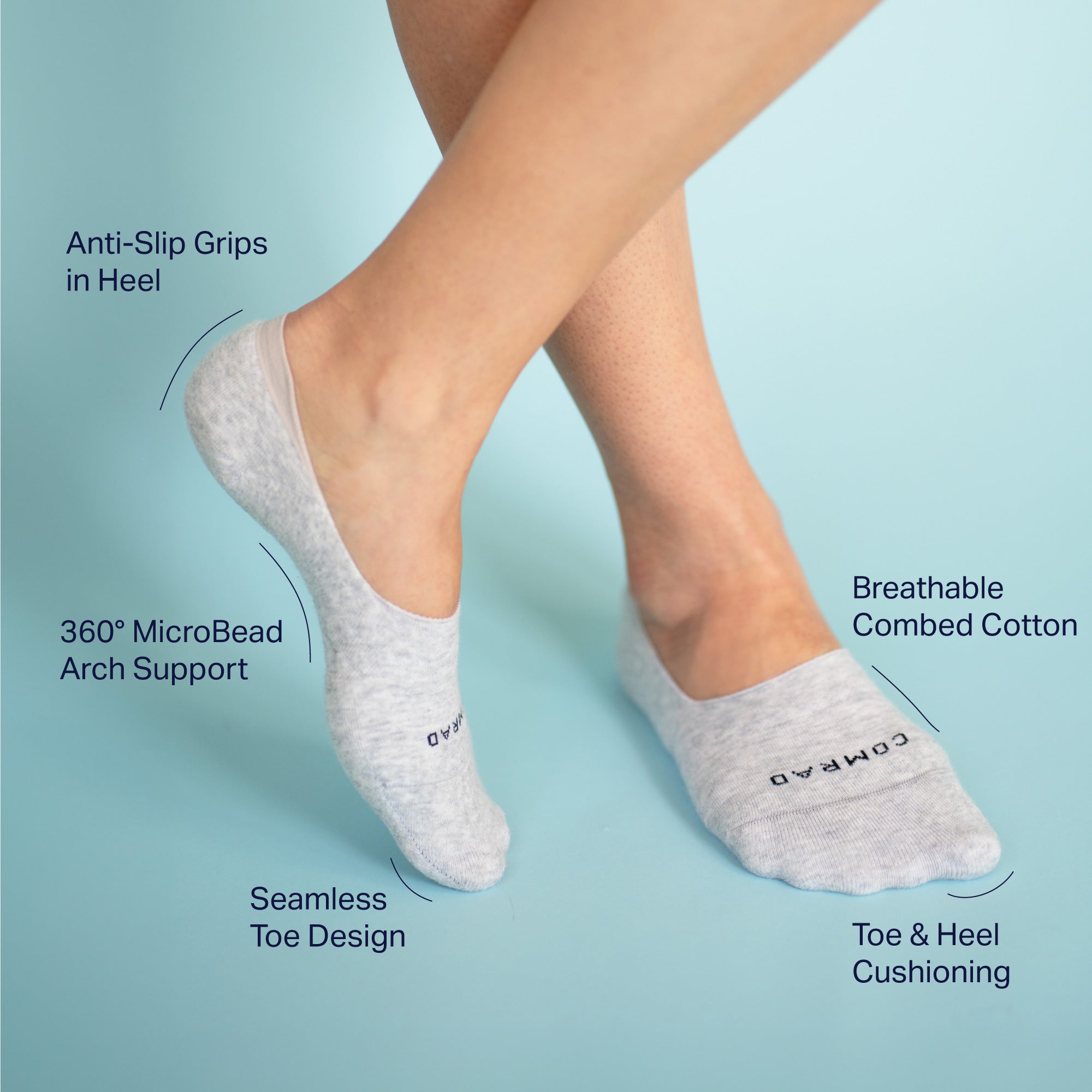 Combed Cotton No Show Socks - Heather Grey