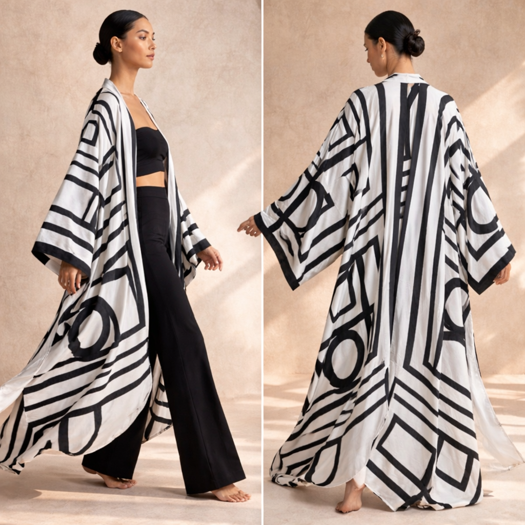 Kimono Robe – Midnight Maze Floral Beach Cover Up