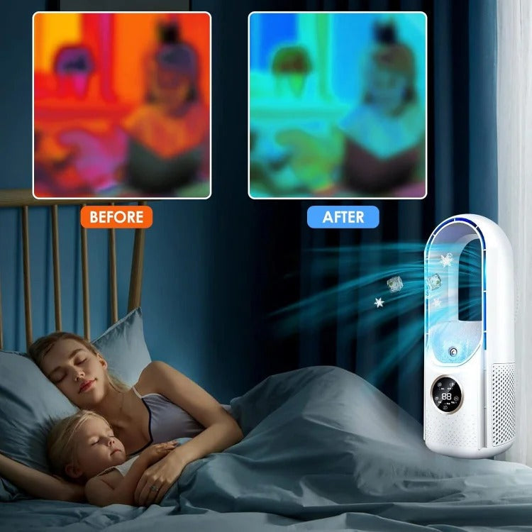 Portable Bladeless Air Cooler USB Mini Air Conditioner Fan with Timer