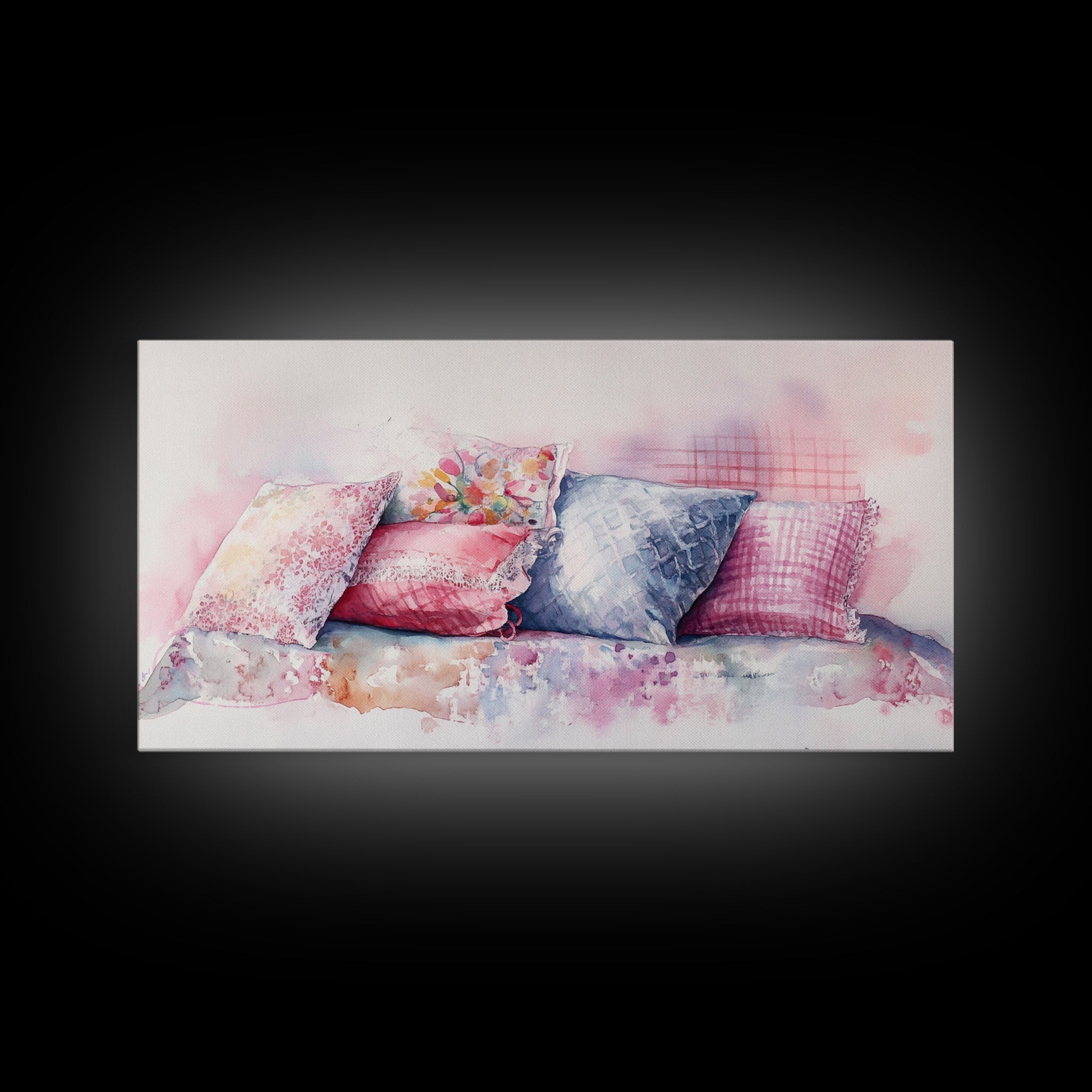 Colorful Pillow Canvas Print, Cozy Cottagecore Art, Bedroom Wall Art, Pink Abstract Artwork, Decorative Living Room Rustic Wall Art