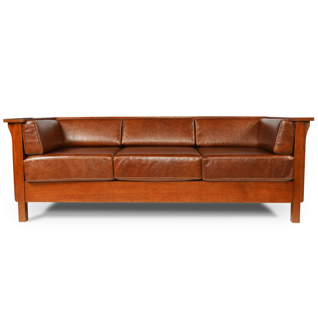 Craftsman Cubic Panel Side Sofa - Chestnut Brown Leather