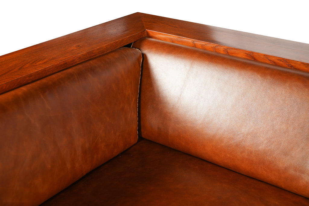 Craftsman Cubic Panel Side Sofa - Chestnut Brown Leather
