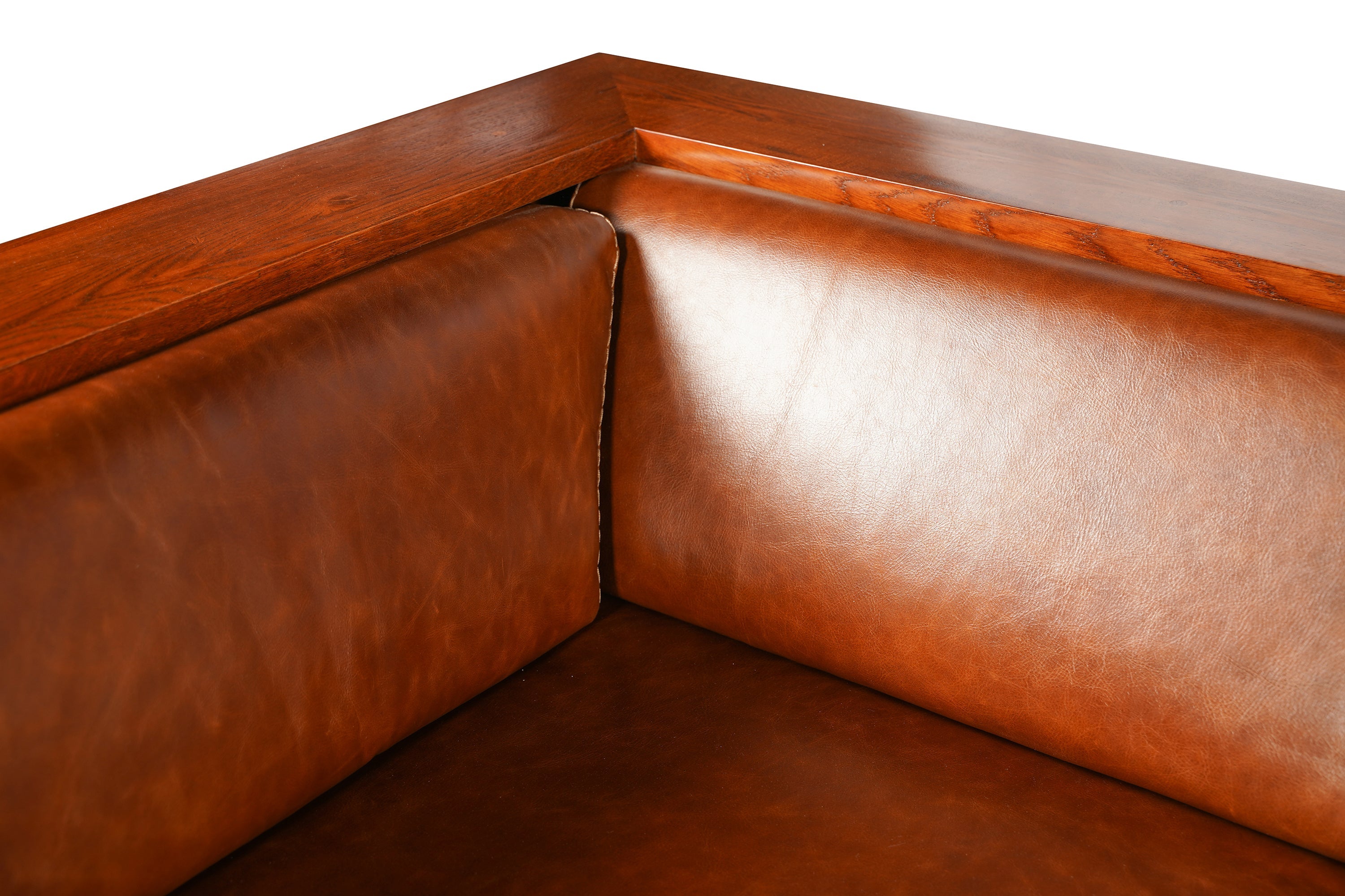 Craftsman Cubic Panel Side Sofa - Chestnut Brown Leather