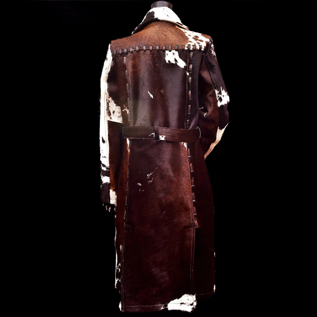 Women's Western Style Cowhide Leather Long Trench Coat