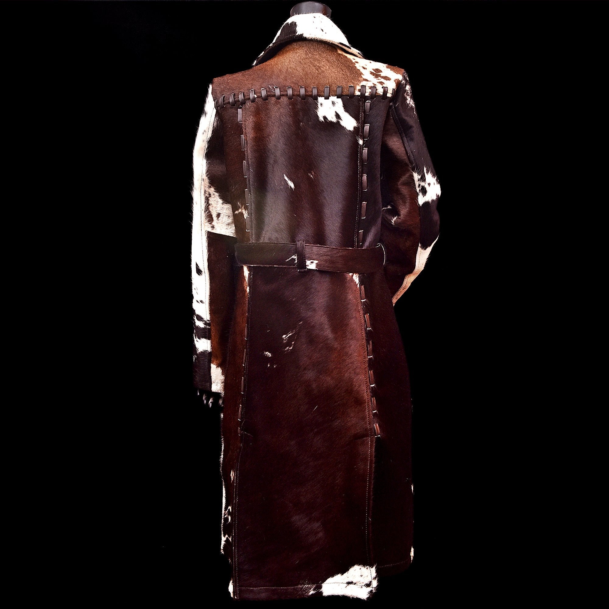 Women's Western Style Cowhide Leather Long Trench Coat