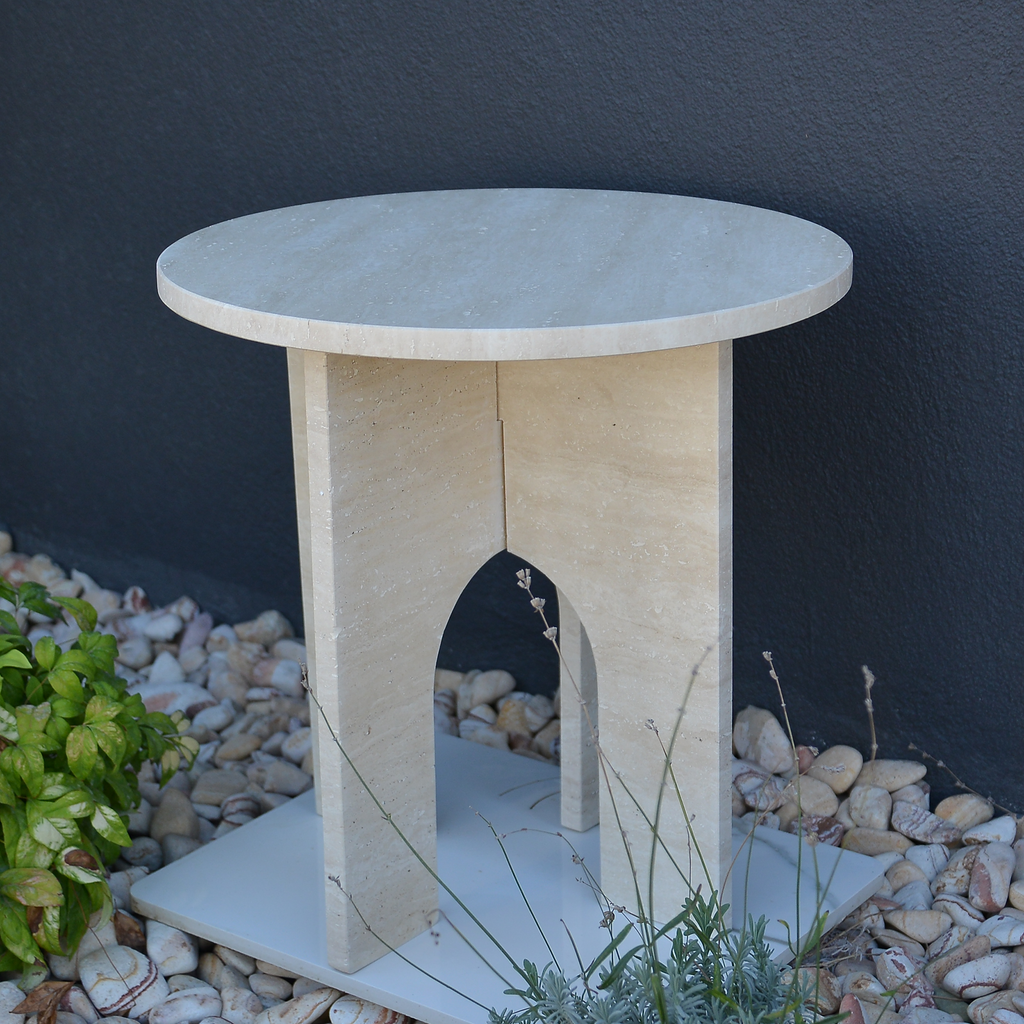 Travertin Coffee Table, Round Marble Coffee Table, Luxury Side Table, Elegant Coffee Table for Living Room, Marble Side Table