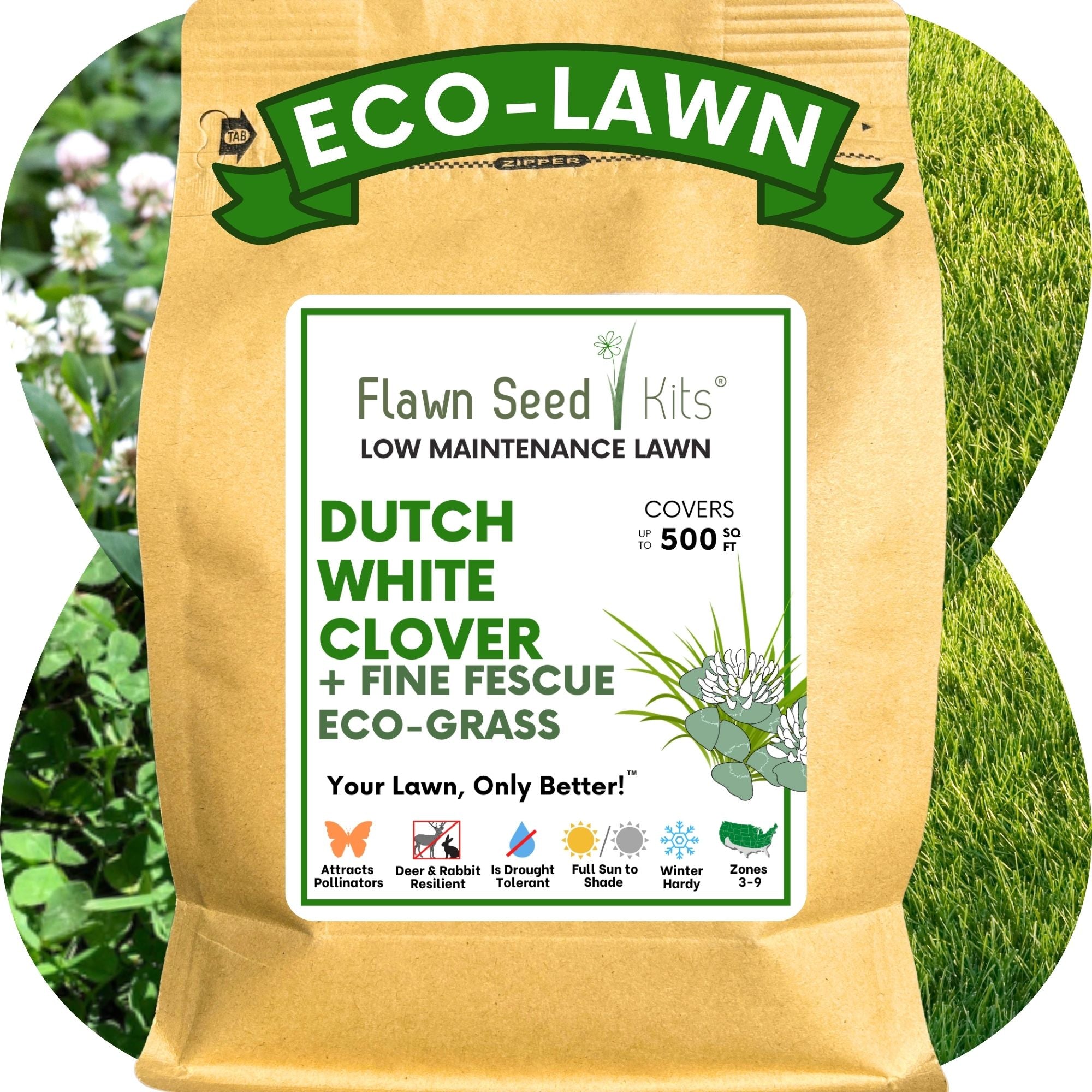 Dutch White Clover + Mow Less Grass Seed