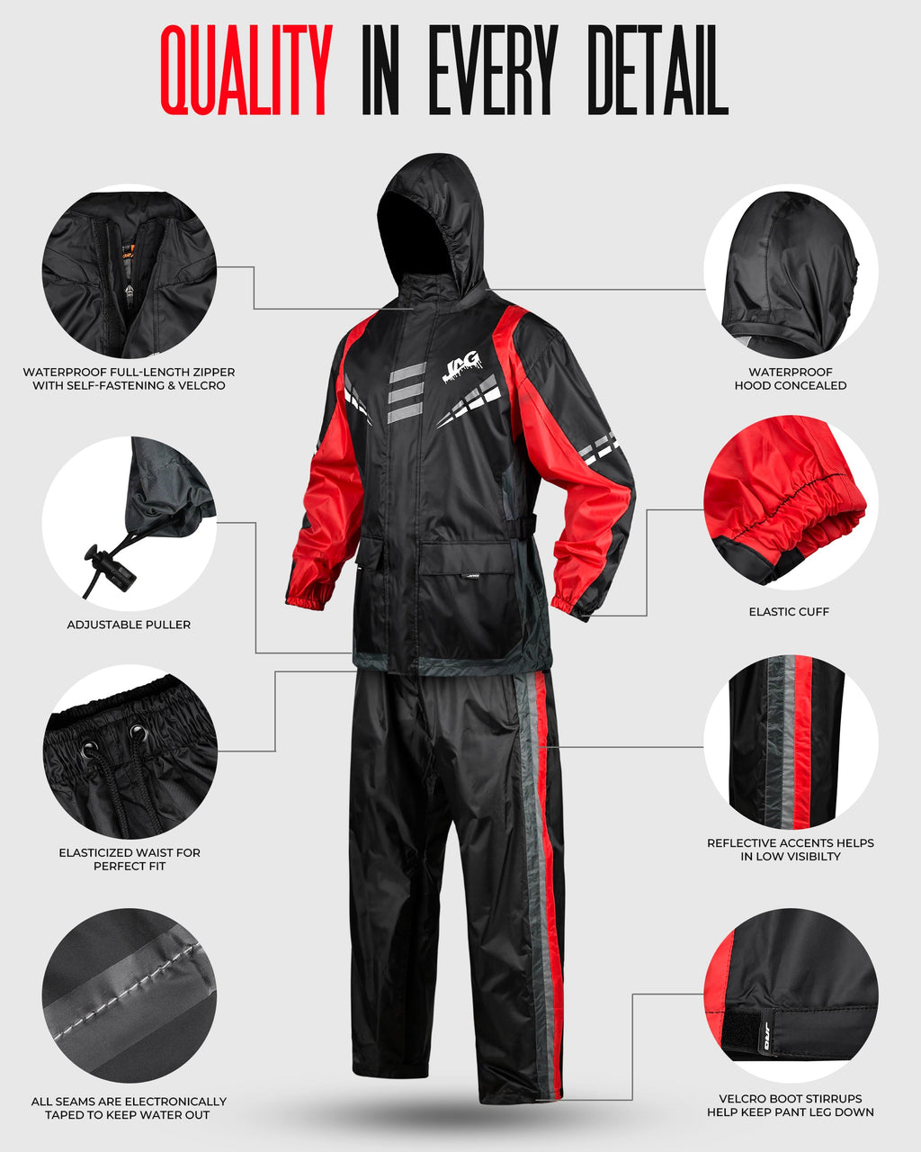 JAG Rainmaster Rain Suit for Men & Women (Black Red)