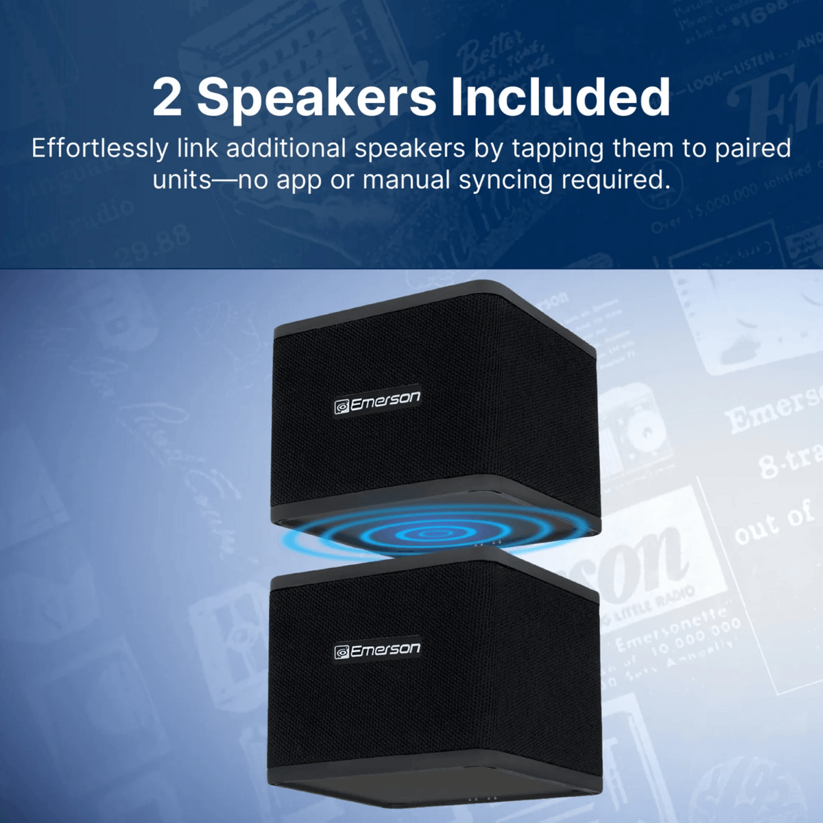 Emerson 1-Pair Instant Connect Sound Blox Wireless Magnetic Stackable Speakers