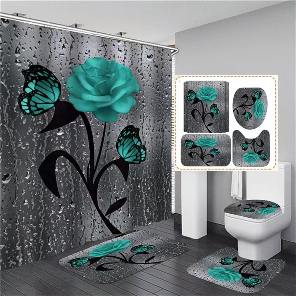 Hot HD Digital Printing Polyester Waterproof Polyester Flower Bathroom Hotel Shower Curtain