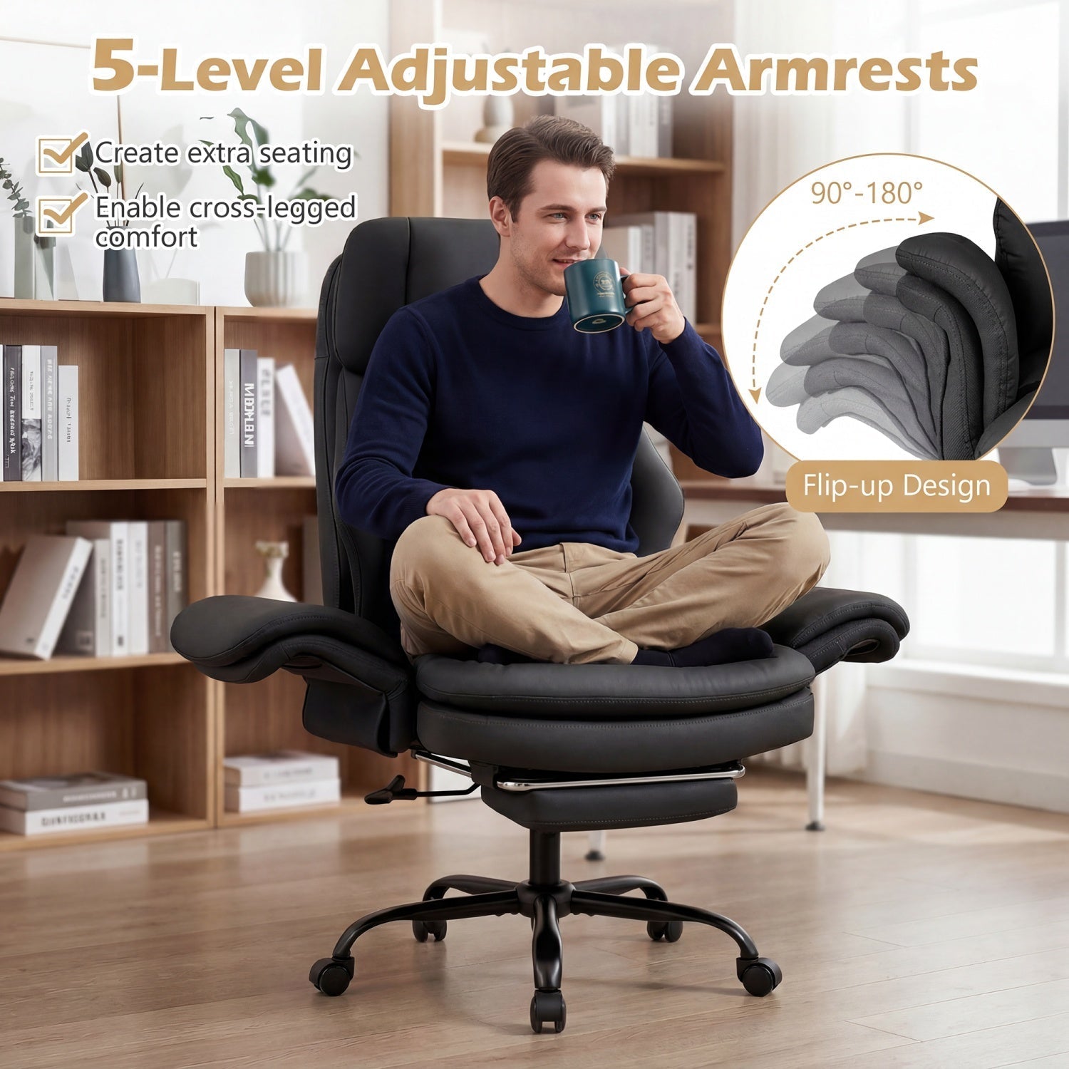 Big and Tall Office Chair with Retractable Footrest 500 lbs