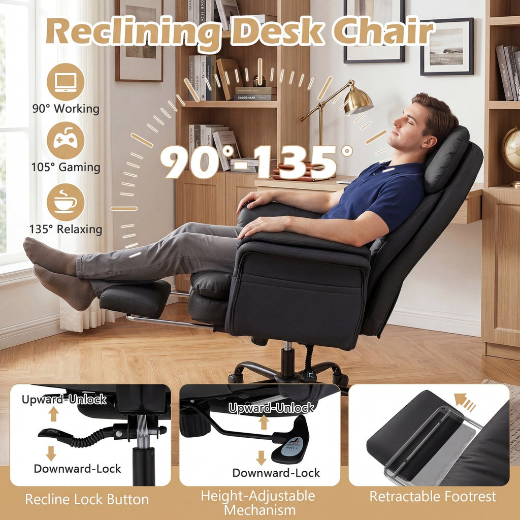 Big and Tall Office Chair with Retractable Footrest 500 lbs