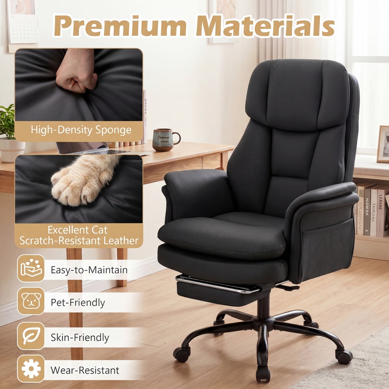 Big and Tall Office Chair with Retractable Footrest 500 lbs