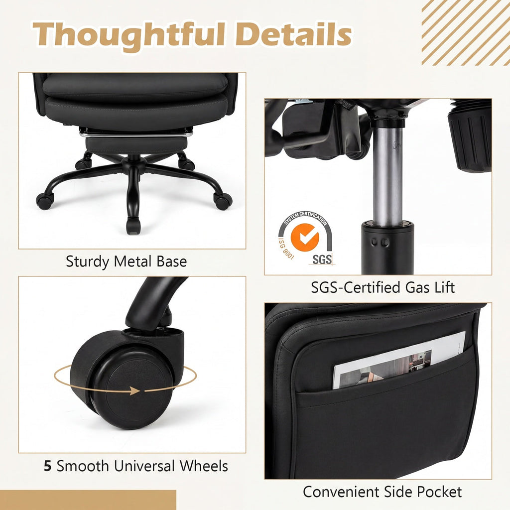 Big and Tall Office Chair with Retractable Footrest 500 lbs
