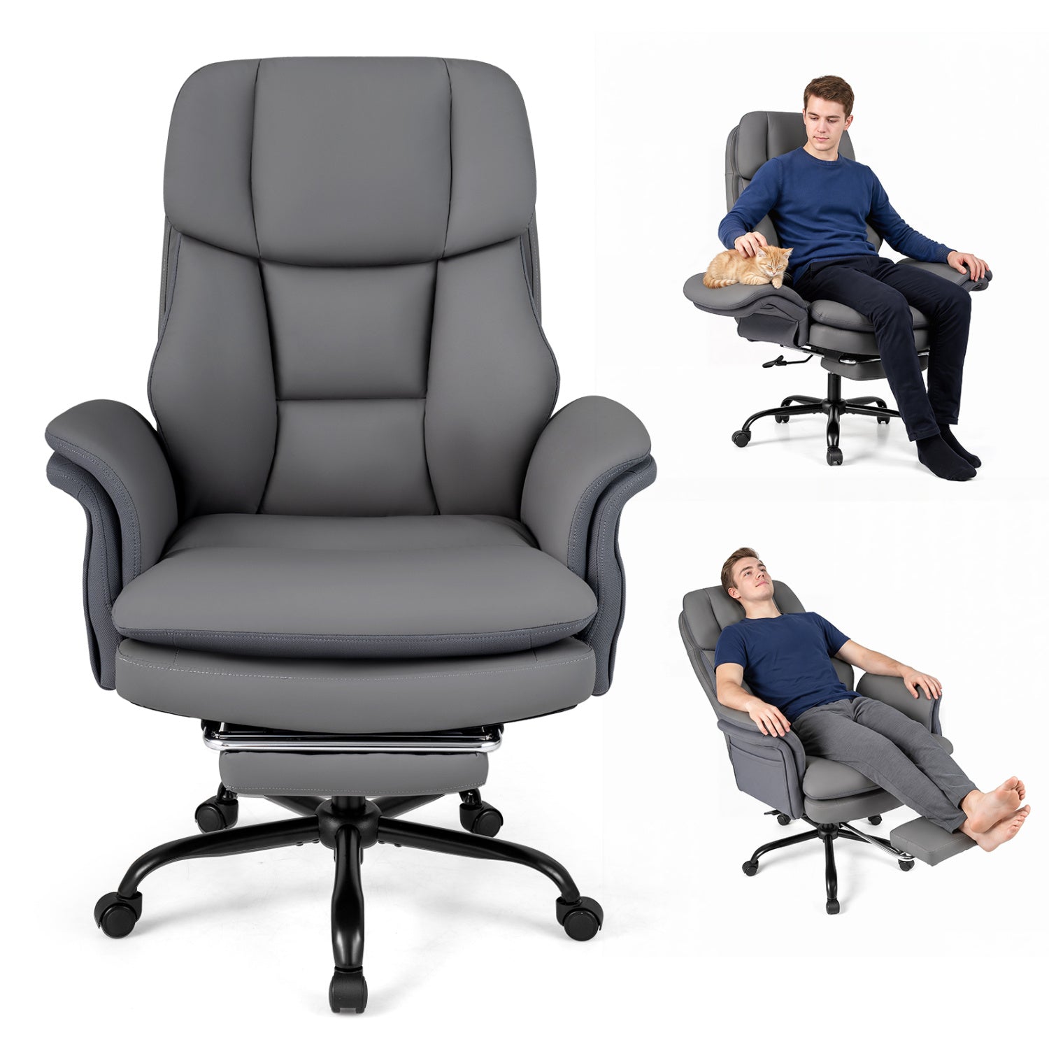 Big and Tall Office Chair with Retractable Footrest 500 lbs