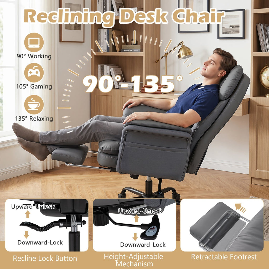 Big and Tall Office Chair with Retractable Footrest 500 lbs