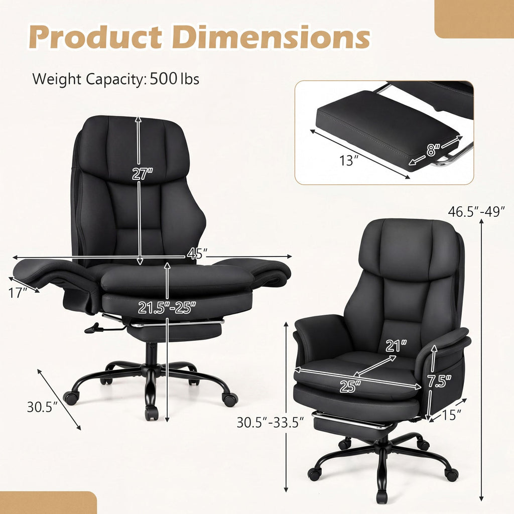 Big and Tall Office Chair with Retractable Footrest 500 lbs