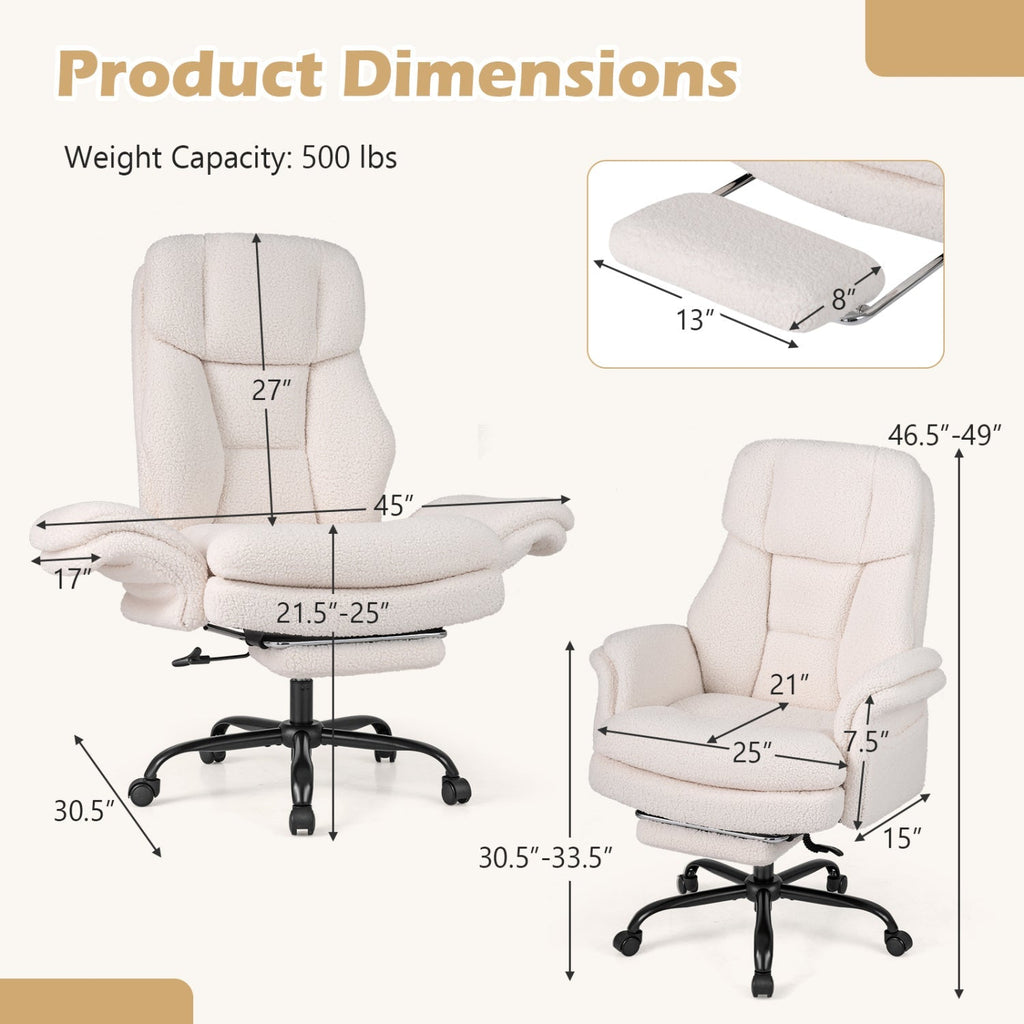 Big and Tall Office Chair with Retractable Footrest 500 lbs