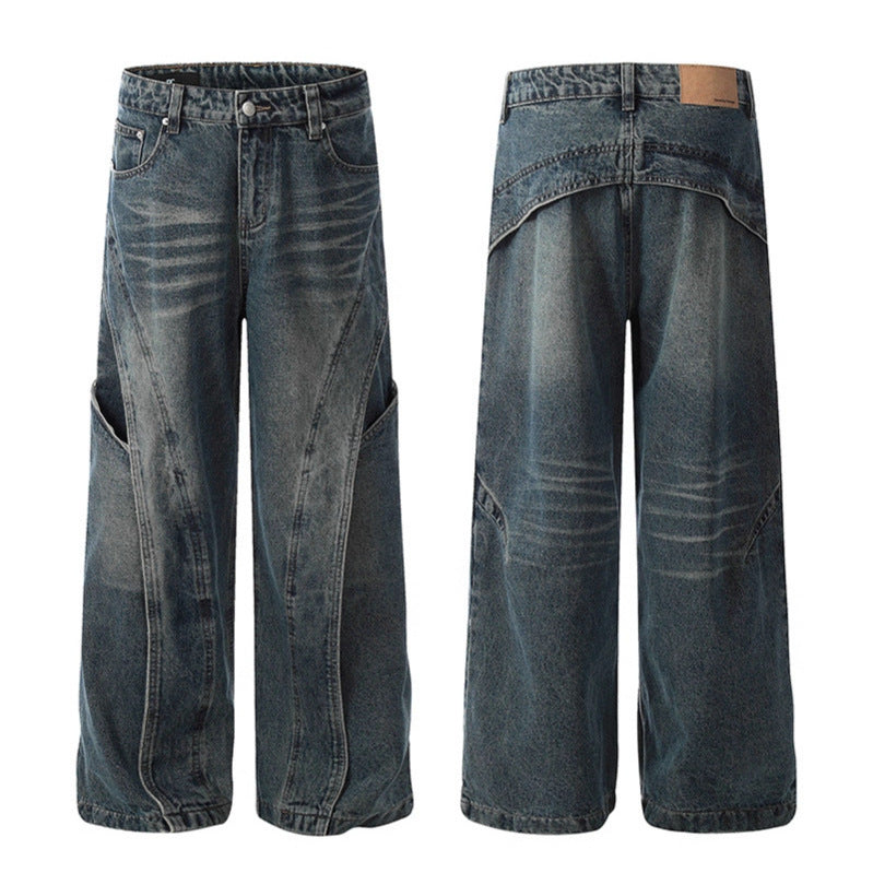 Deconstructing Washed Curved Knife Jeans
