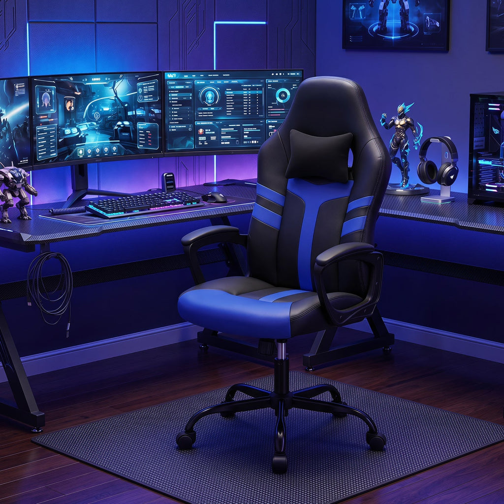 Ergonomic Gaming Chair with Removable Head Pillow & Rocking
