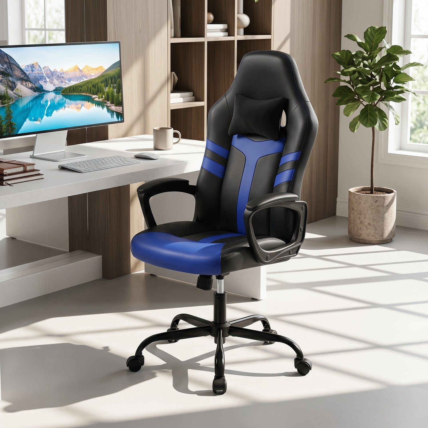 Ergonomic Gaming Chair with Removable Head Pillow & Rocking