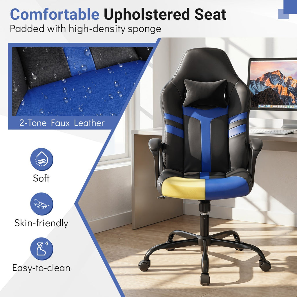 Ergonomic Gaming Chair with Removable Head Pillow & Rocking