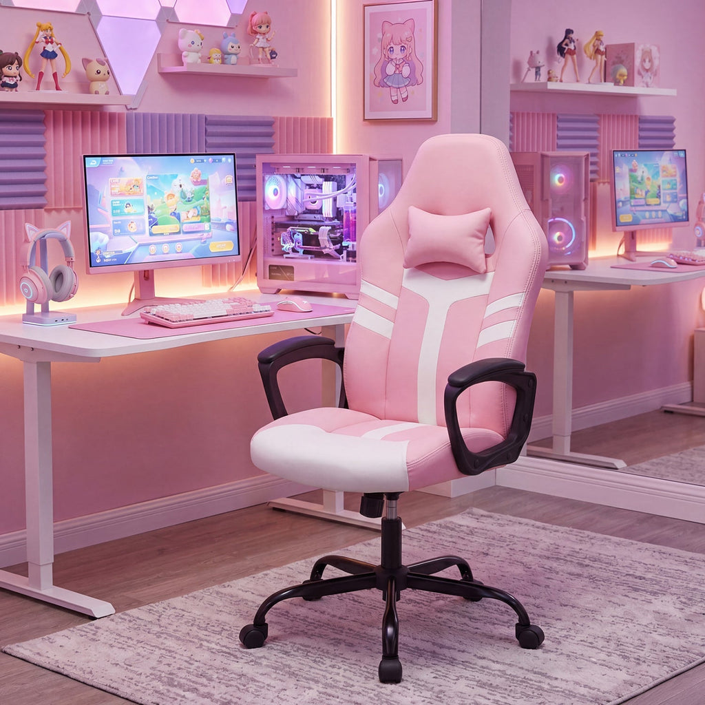 Ergonomic Gaming Chair with Removable Head Pillow & Rocking