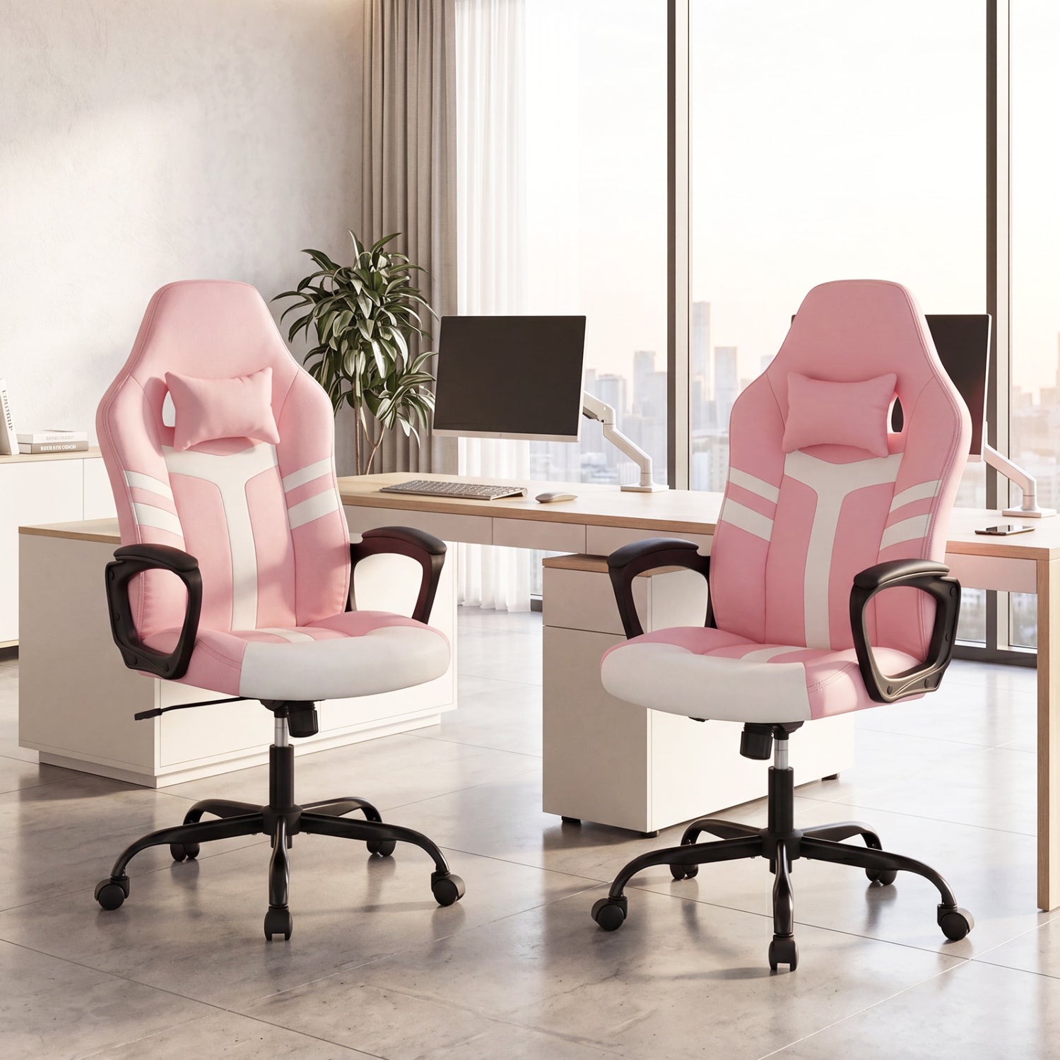 Ergonomic Gaming Chair with Removable Head Pillow & Rocking