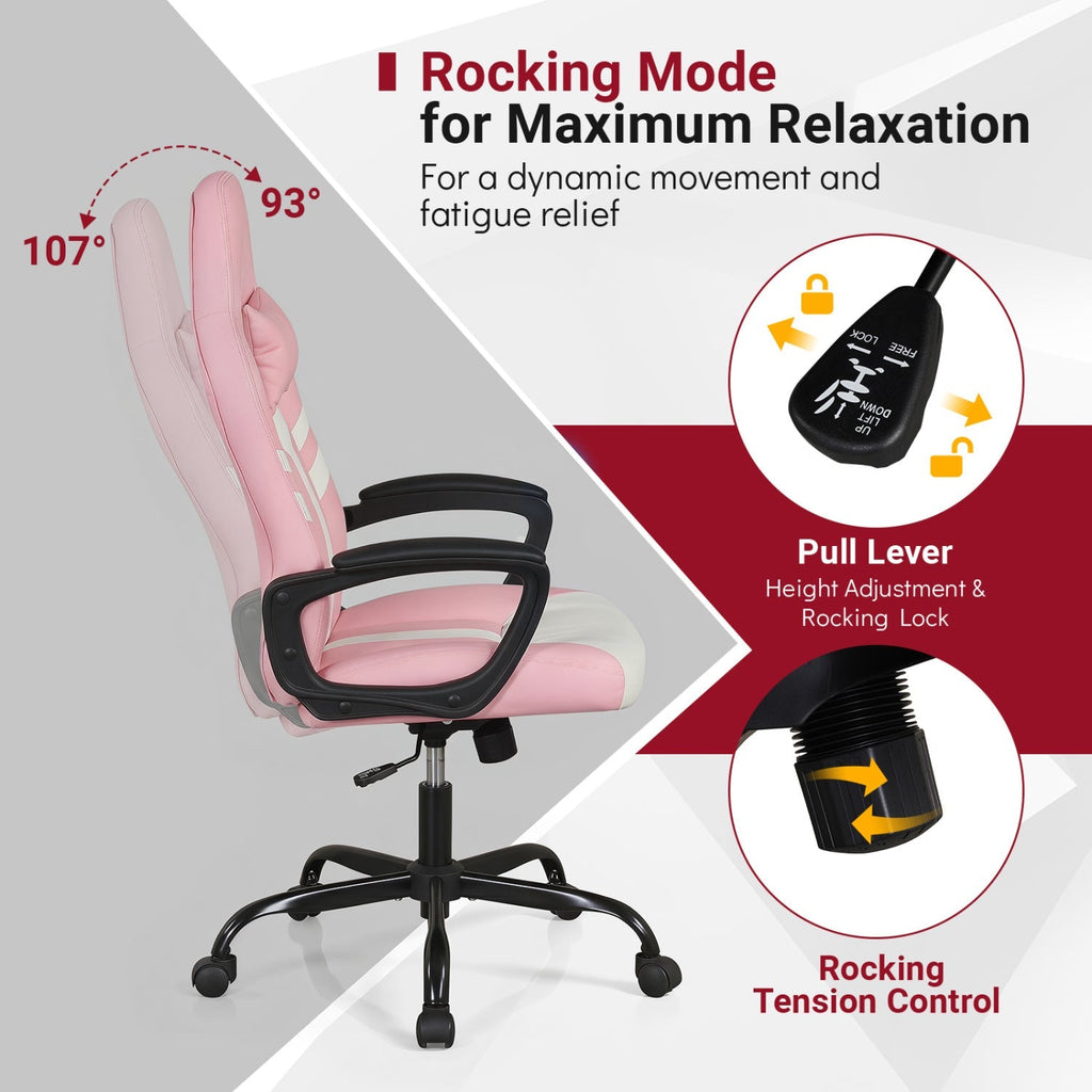 Ergonomic Gaming Chair with Removable Head Pillow & Rocking