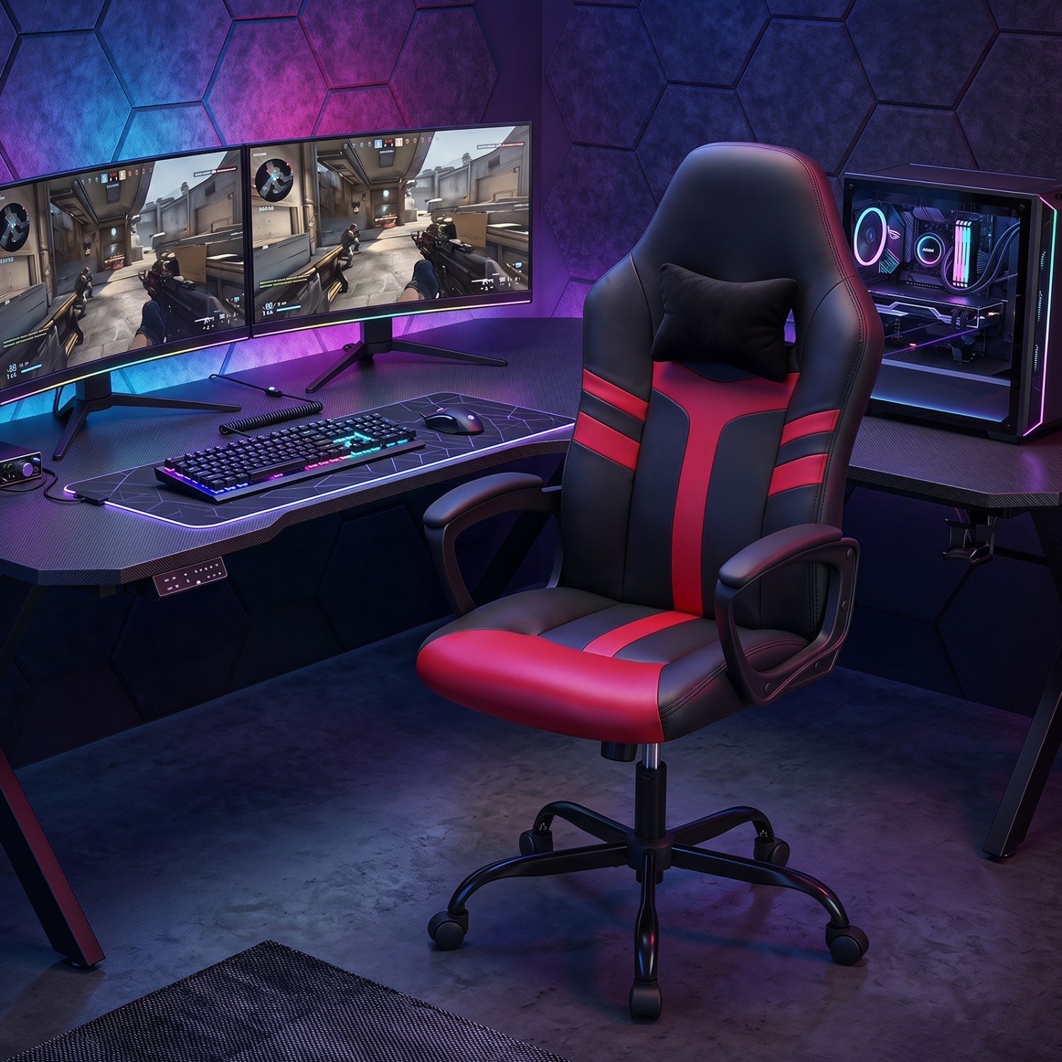 Ergonomic Gaming Chair with Removable Head Pillow & Rocking