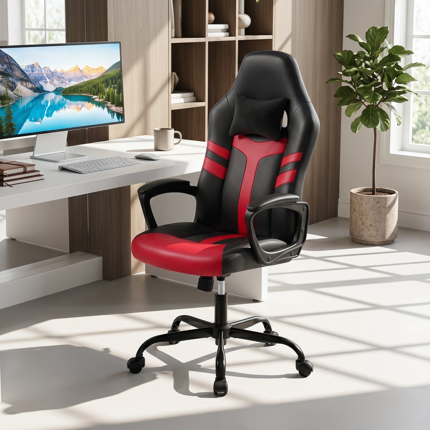 Ergonomic Gaming Chair with Removable Head Pillow & Rocking