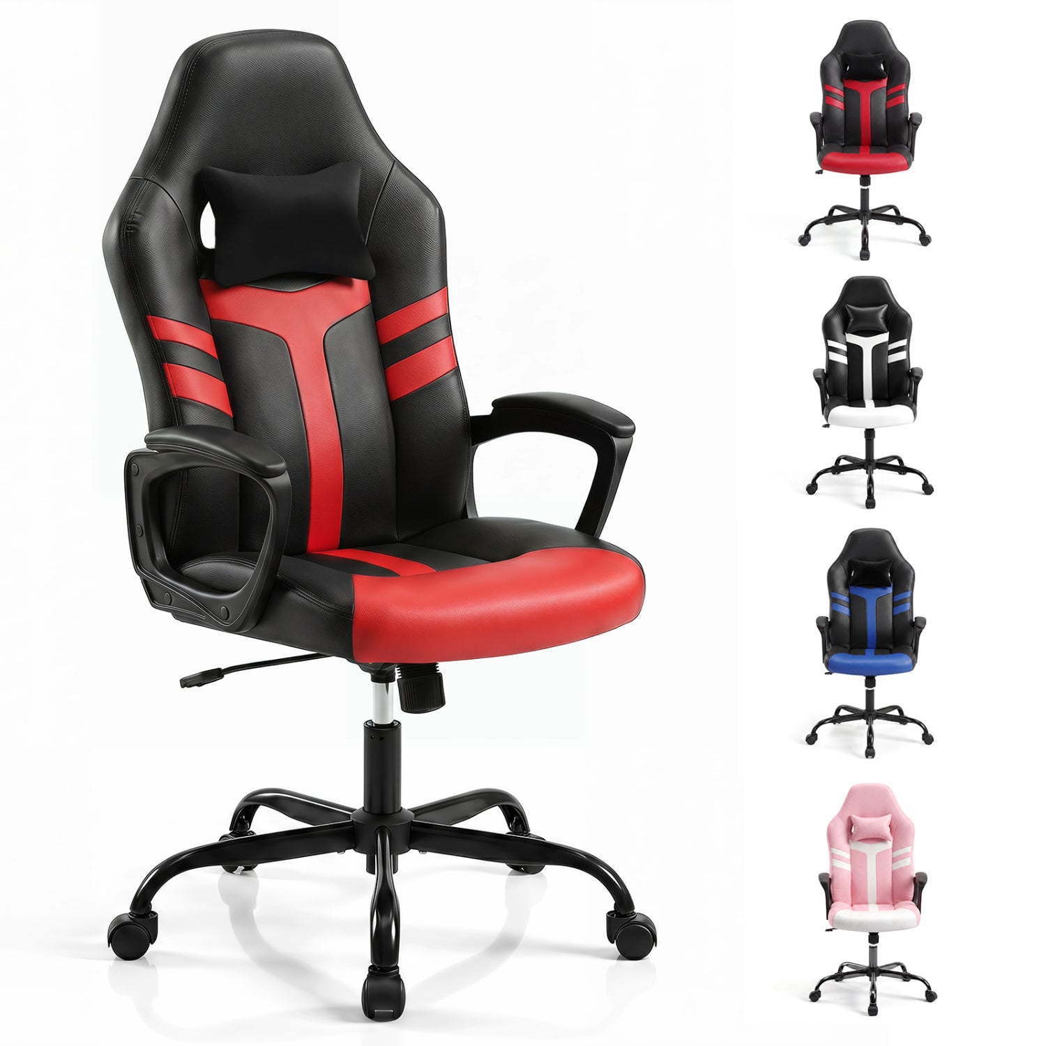 Ergonomic Gaming Chair with Removable Head Pillow & Rocking