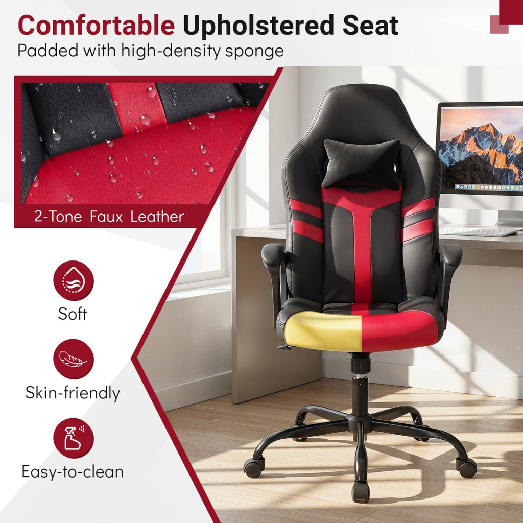 Ergonomic Gaming Chair with Removable Head Pillow & Rocking
