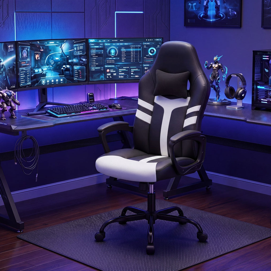 Ergonomic Gaming Chair with Removable Head Pillow & Rocking