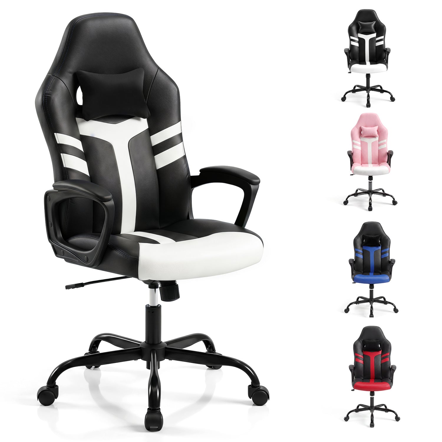 Ergonomic Gaming Chair with Removable Head Pillow & Rocking