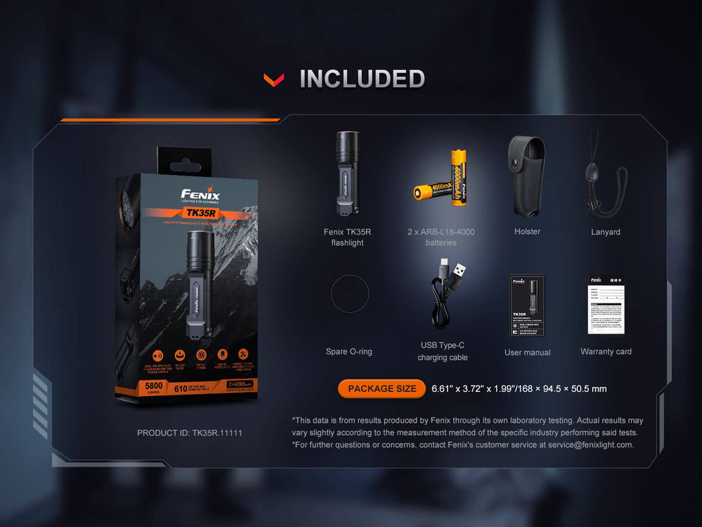 Fenix TK35R UV Light Rechargeable High-Performance Tactical Flashlight