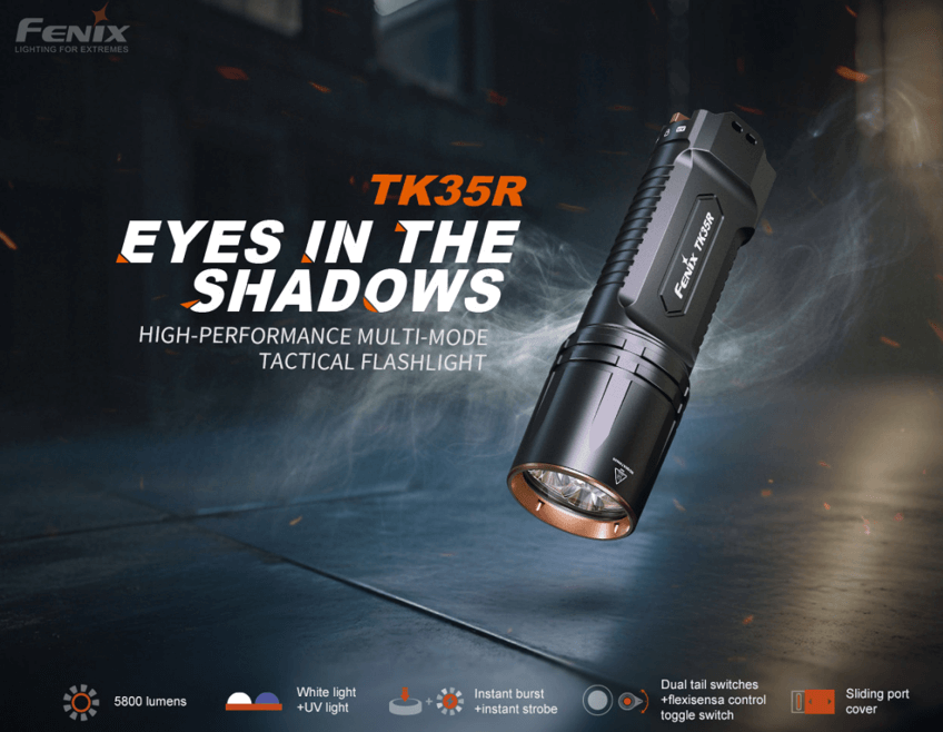 Fenix TK35R UV Light Rechargeable High-Performance Tactical Flashlight