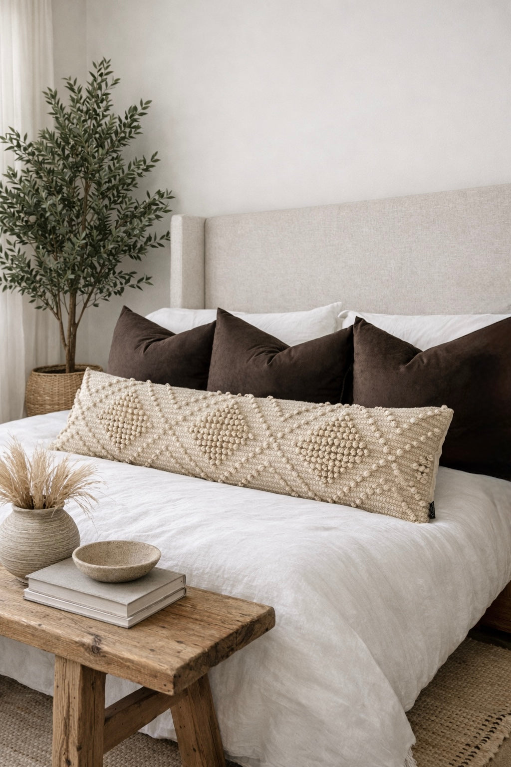 Verona Oversized Lumbar Pillow Cover – Neutral Textured Bed Pillow