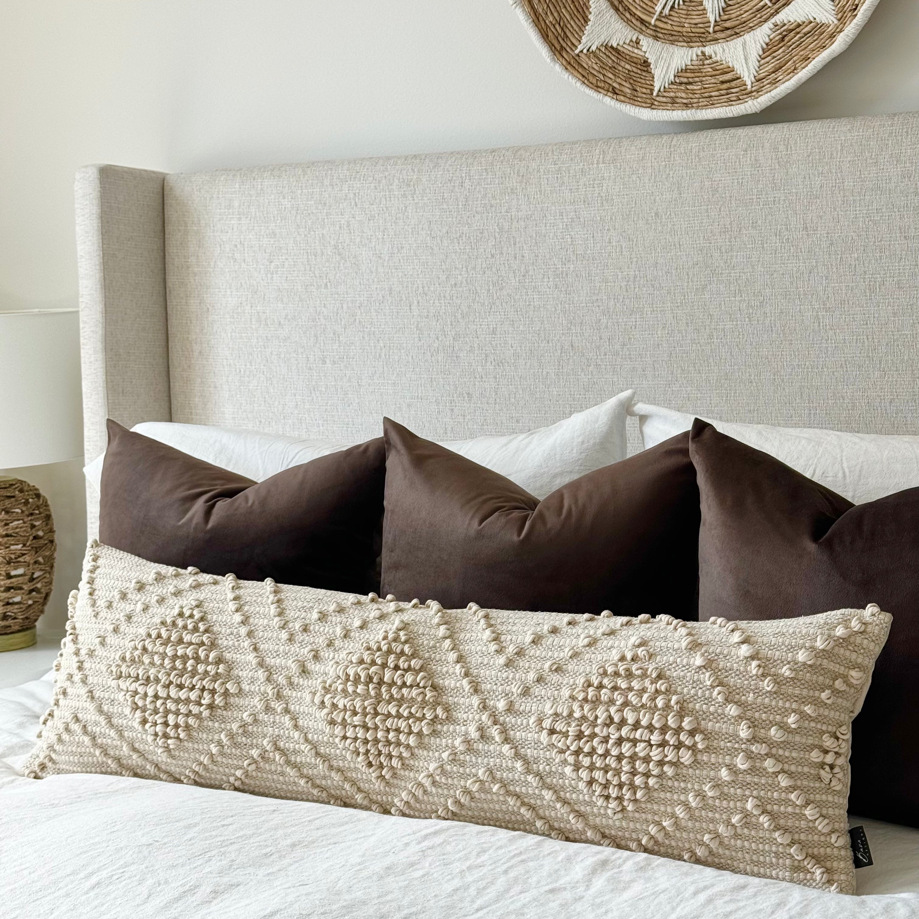 Verona Oversized Lumbar Pillow Cover – Neutral Textured Bed Pillow