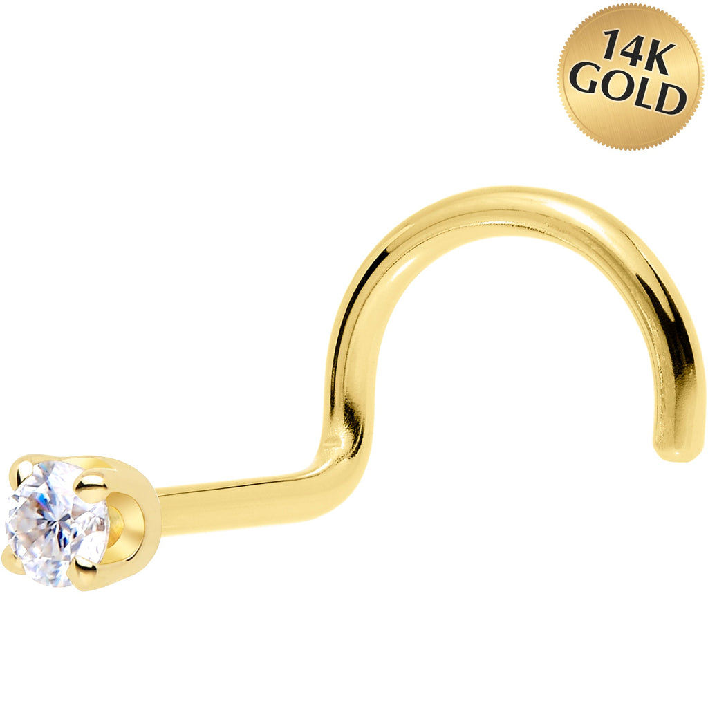 Solid 14K Yellow Gold 2mm Genuine Diamond Nose Ring