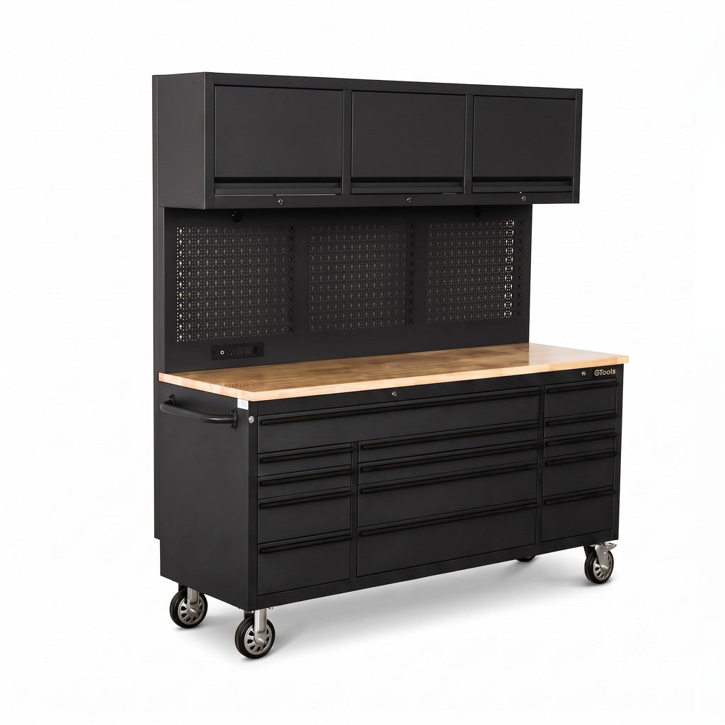 Overhead Pro 72" Rolling Tool Chest | 79" Tall | 25" Deep | 14 Drawers | Overheads | Pegboard & Power Strip