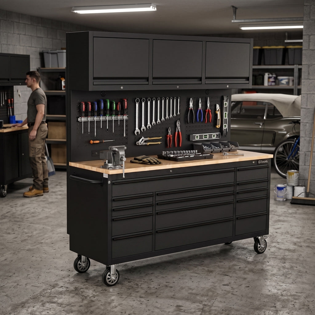 Overhead Pro 72" Rolling Tool Chest | 79" Tall | 25" Deep | 14 Drawers | Overheads | Pegboard & Power Strip